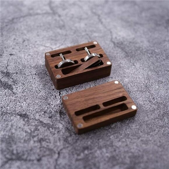 Mens Walnut Wood Cufflinks Tie Clip Set Stainless Steel Gift Box Wedding - Picture 3 of 7